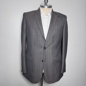Joseph & Feiss Gold Blazer Mens 44L Grey Plaid Wool Blend Classic‎ Fit Jacket